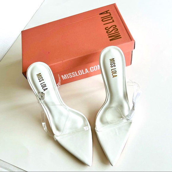 Miss Lola Shoes - Miss Lola Audrena White Clear Strappy Heels Sandal New US 8